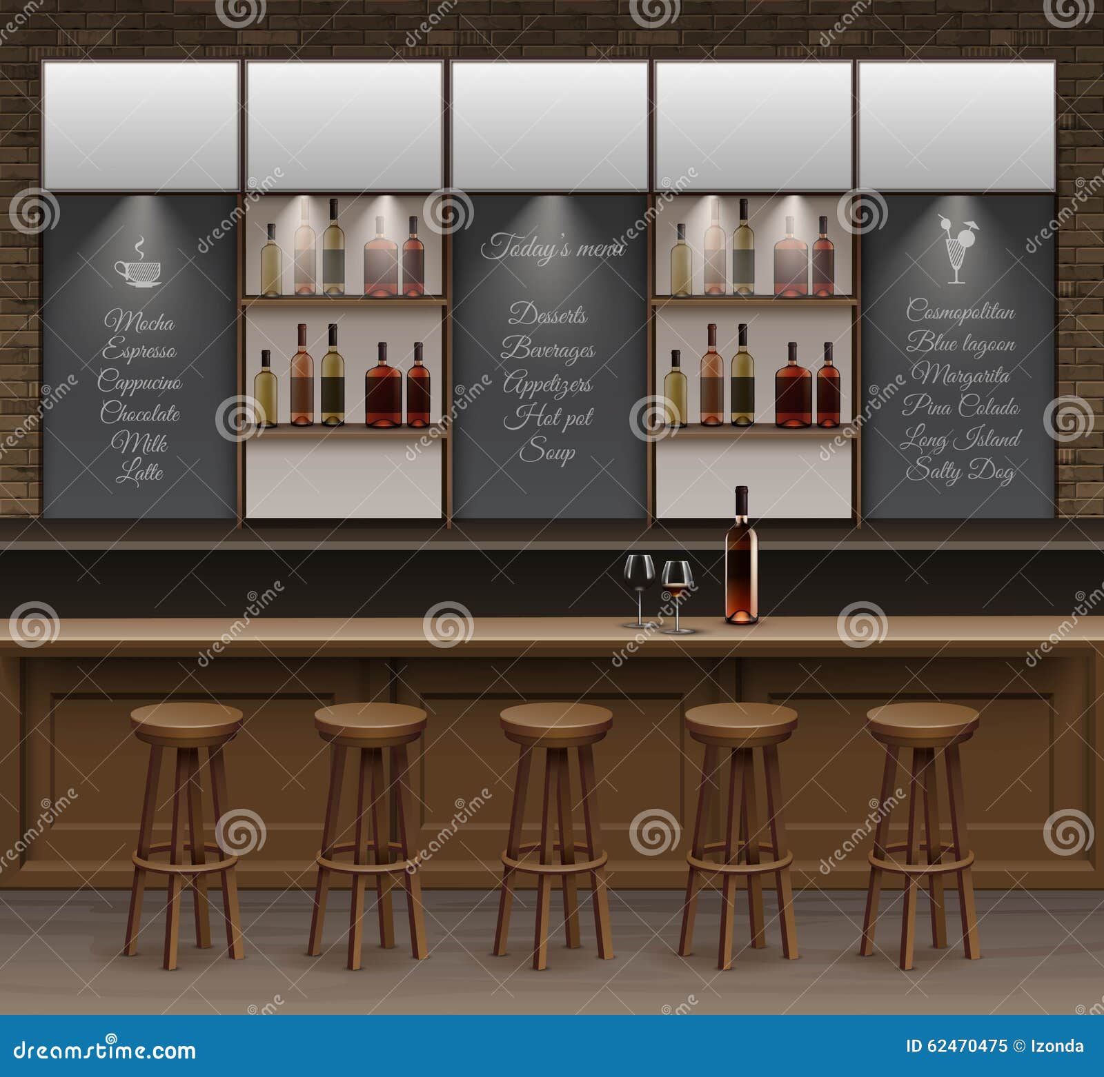 Bar Cafe Beer Cafeteria Counter Desk Interior Vector Stock Vector