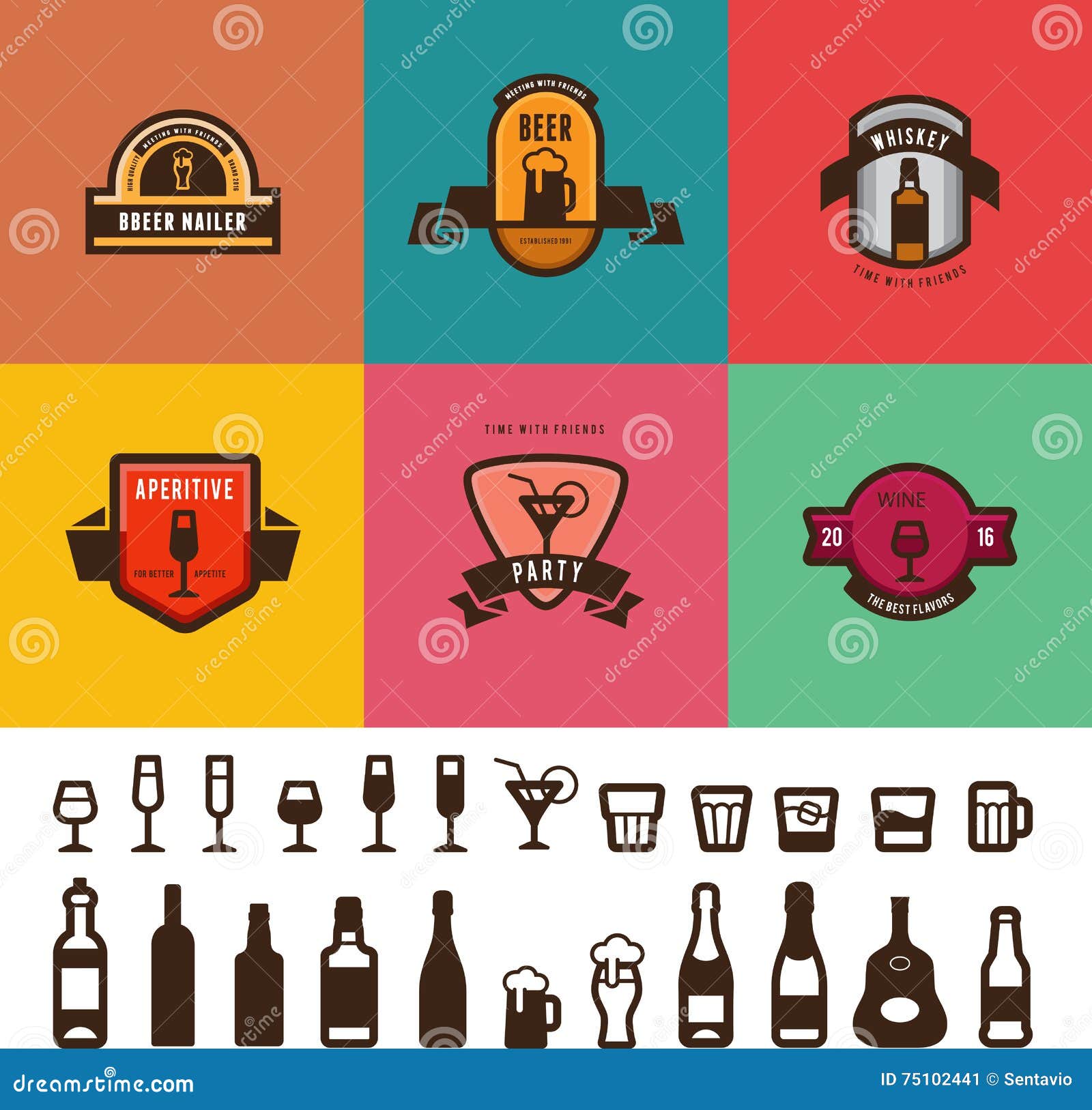 Bar Cafe Vintage Labels Vector Design. Menu Badges Stock Vector