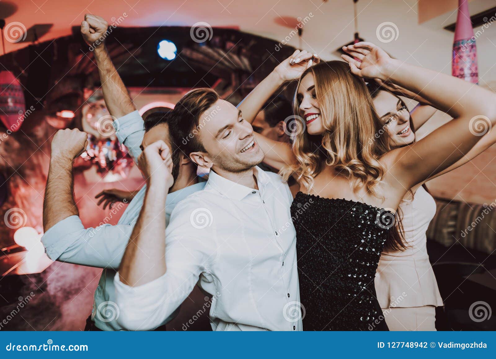 Foreground. Dancing Friends.Man.Woman.Celebration. Stock Photo - Image ...