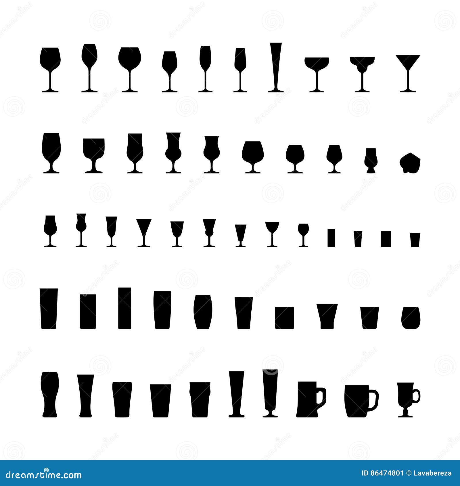 Bar Glassware Black Silhouette Icons Set Stock Vector Illustration of