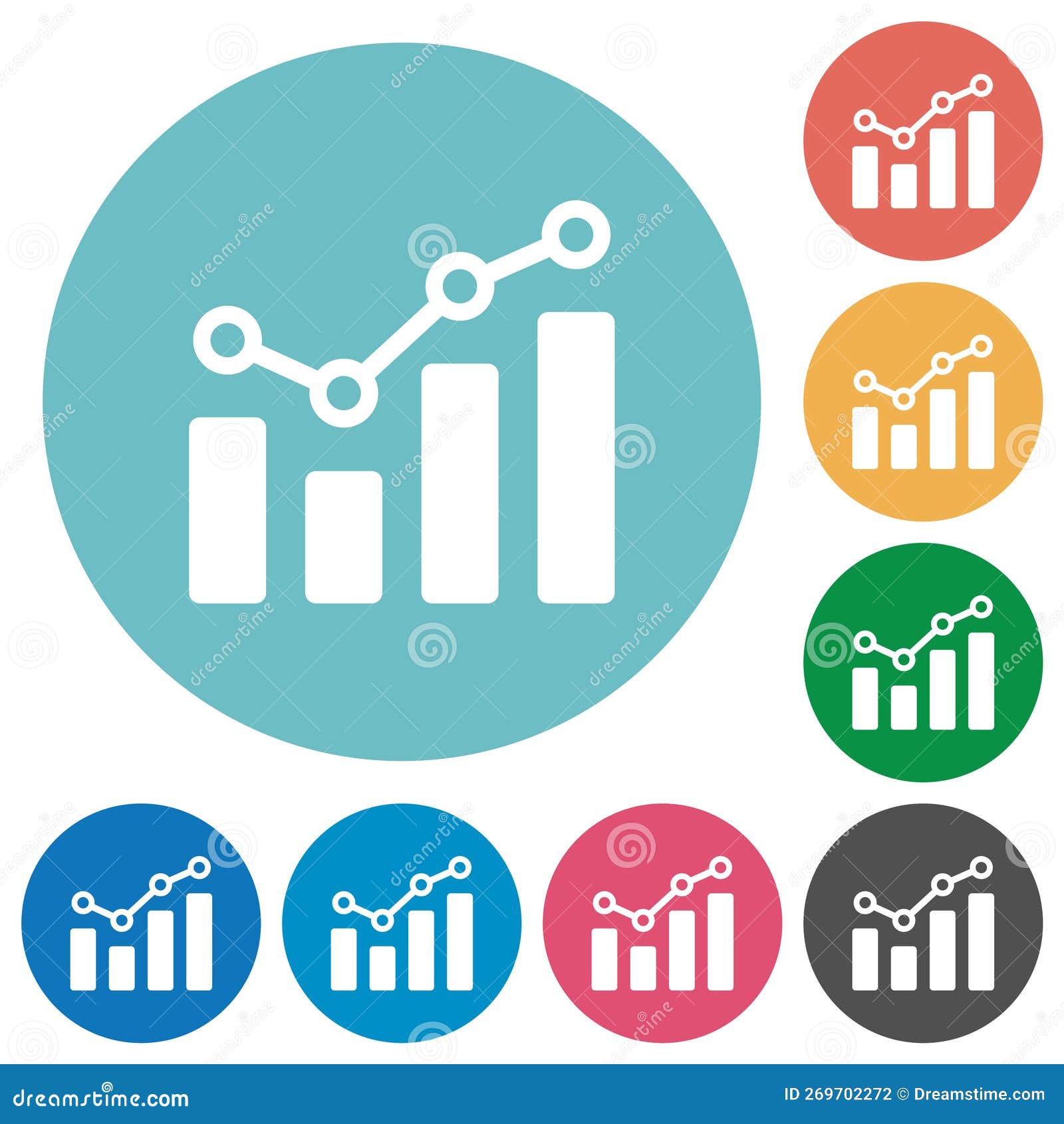Bar graph with circles and lines flat round icons stock illustration