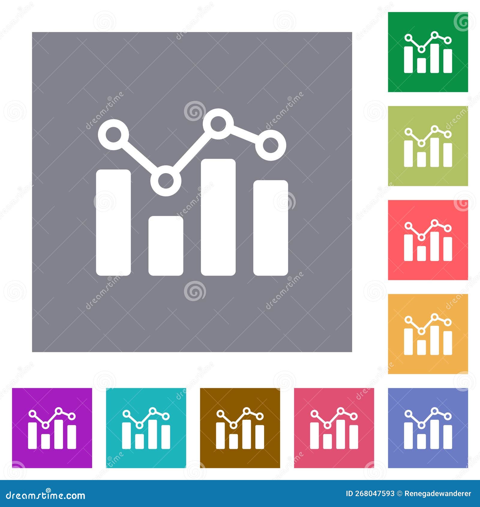 Bar graph with circles and lines square flat icons stock vector