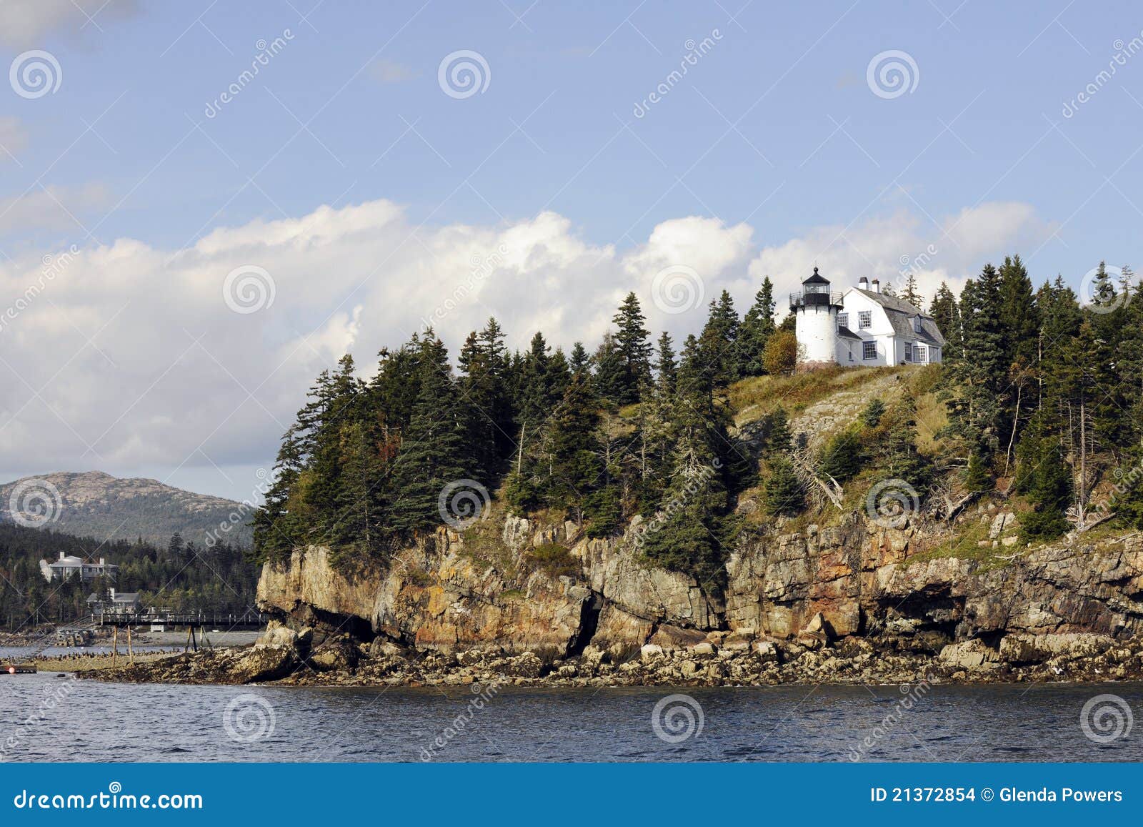 Bar Harbor Lighthouse stock photo. Image of water, trees 21372854