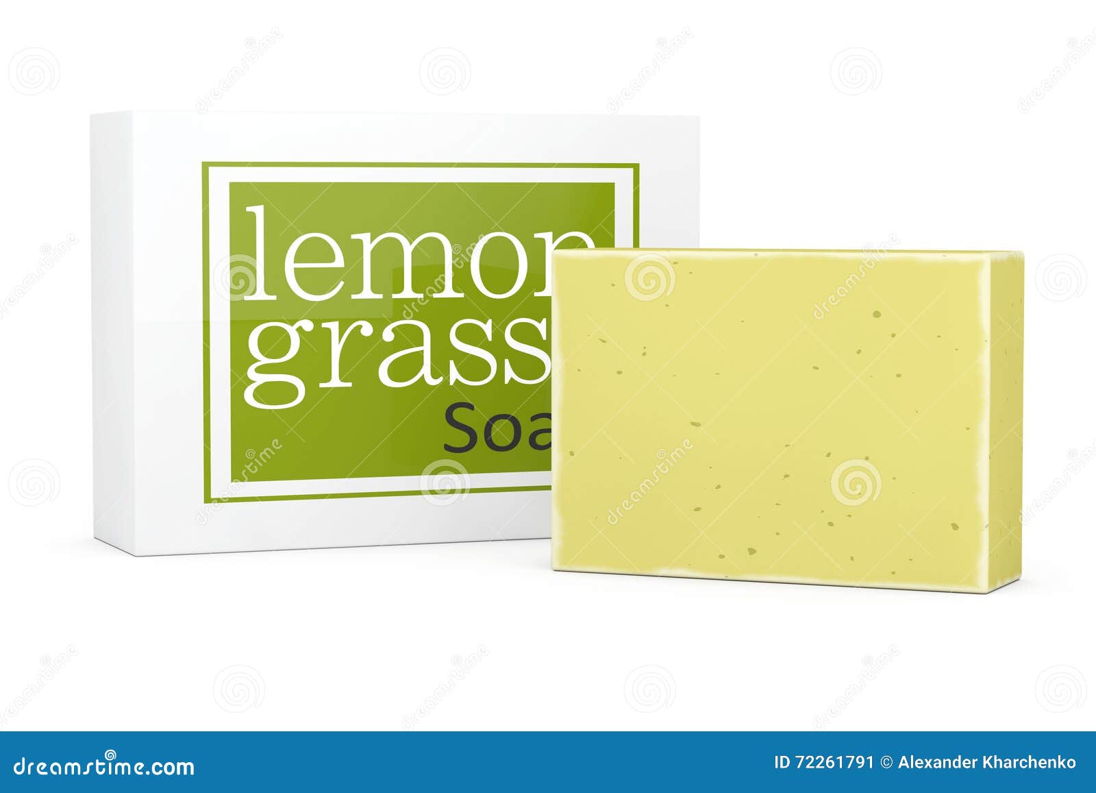 bar of lemongrass soap with soapbox. 3d rendering