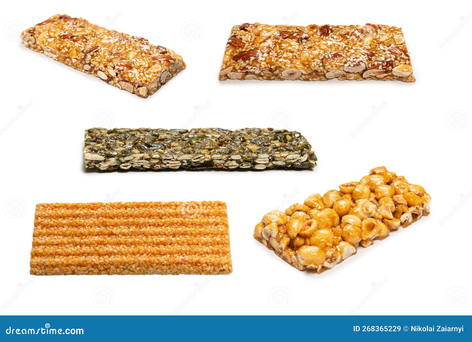 Bar with Nuts Isolated on a White Background. Hazelnut Bar Stock Image