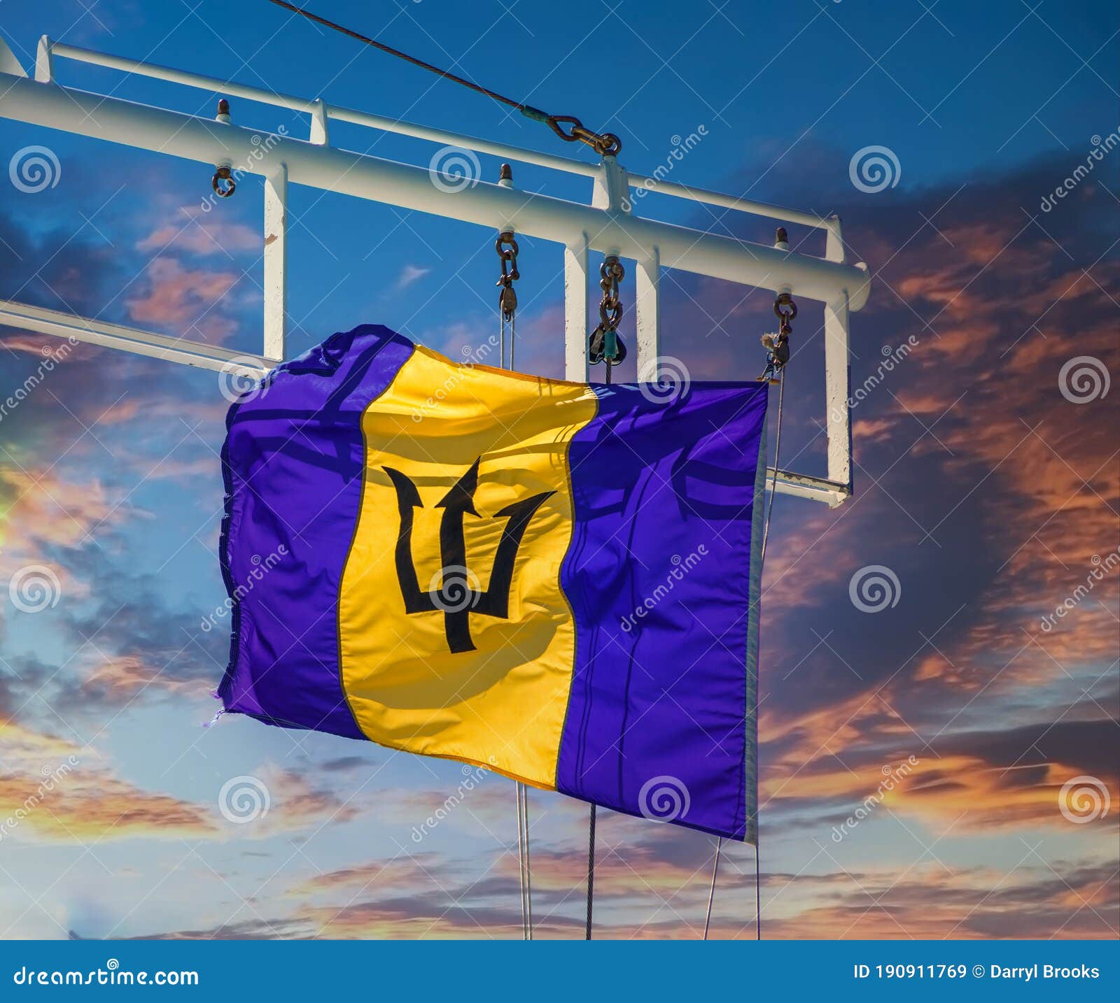 Barbados Flag on a Ship at Sunset Stock Image Image of resort, travel