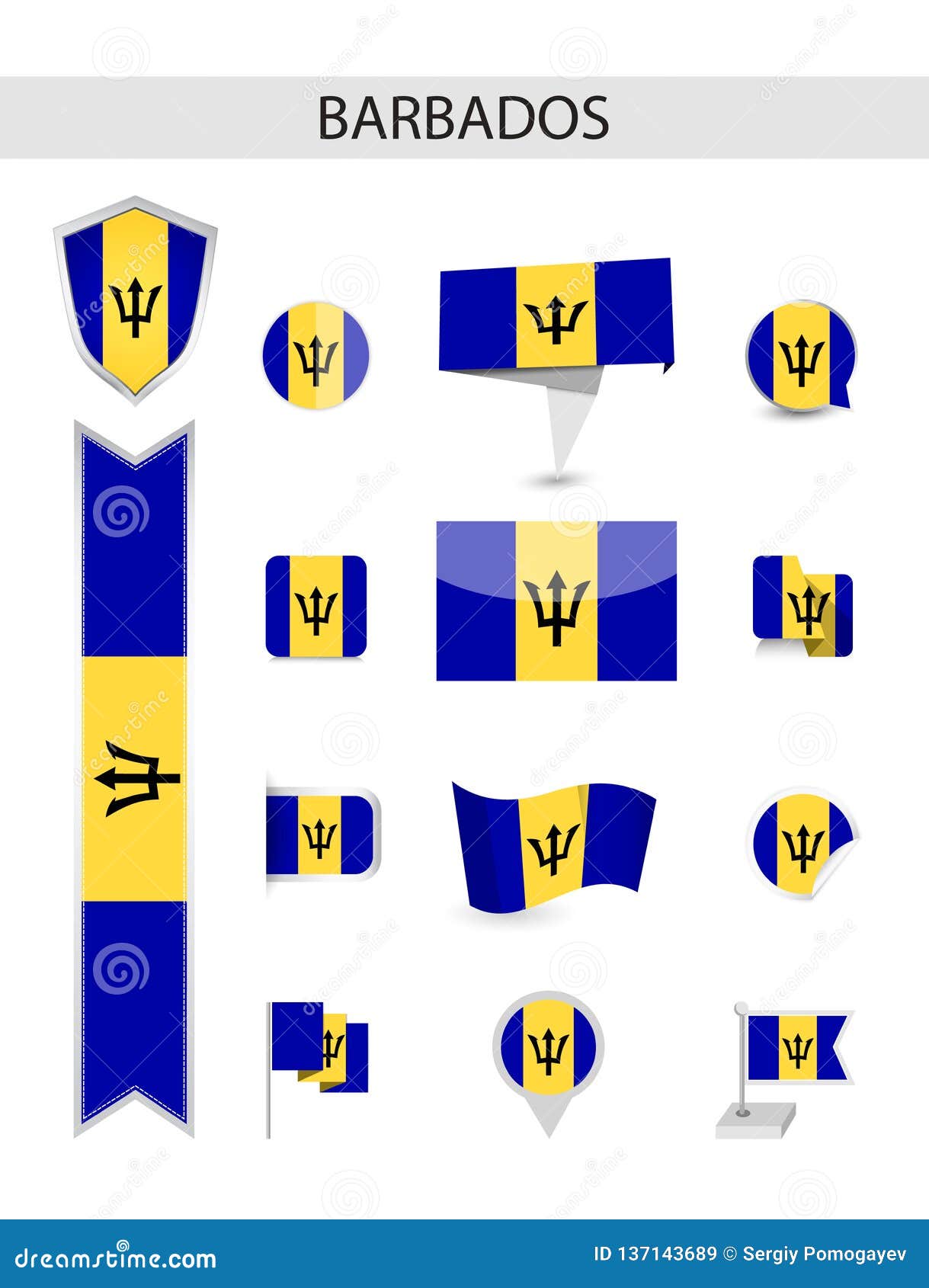 Barbados Flat Flag Collection Stock Vector Illustration of design