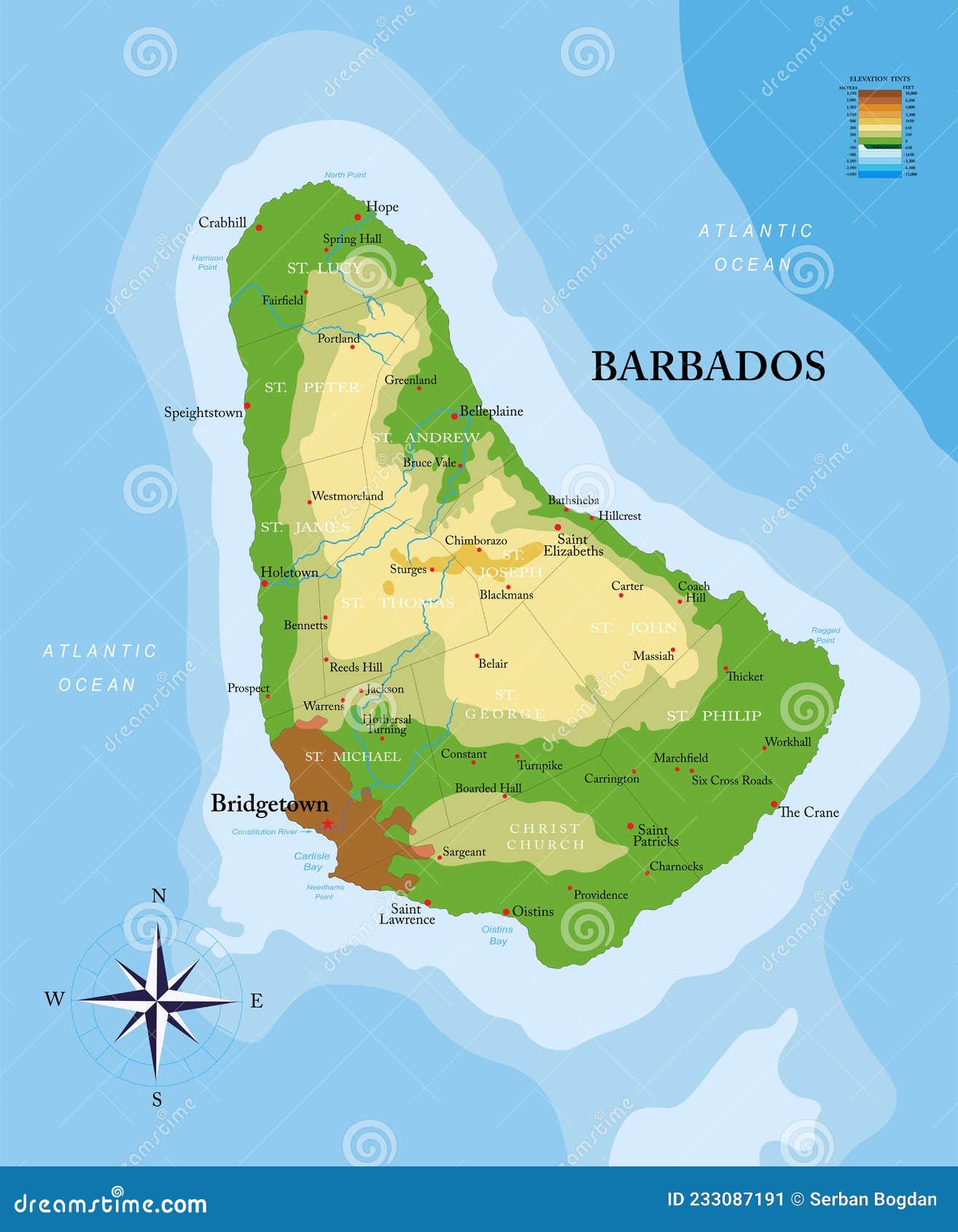 barbados island highly detailed physical map