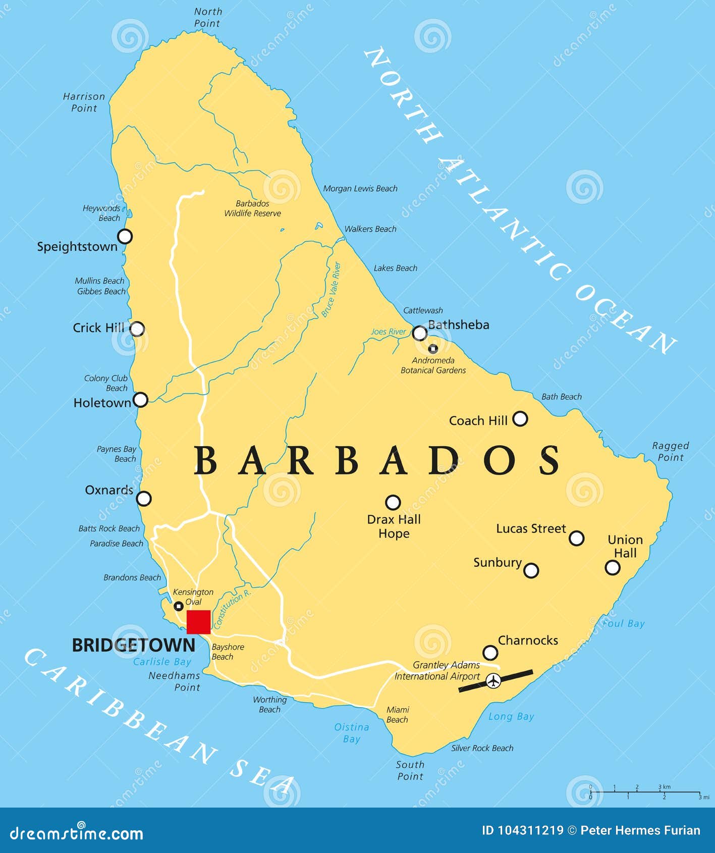 Barbados Map Of Hotels; Barbados Political Map stock vector. Illustration of atlas - 104311219