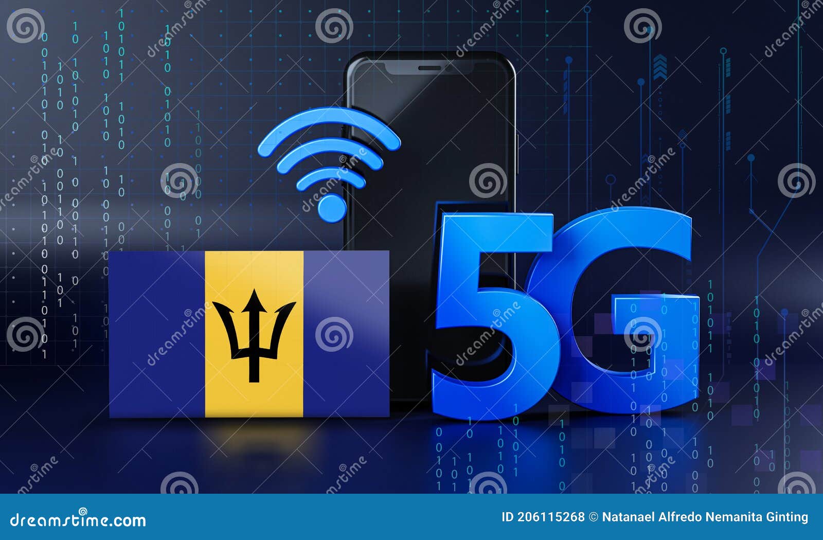 Barbados Ready for 5G Connection Concept. 3D Rendering Smartphone