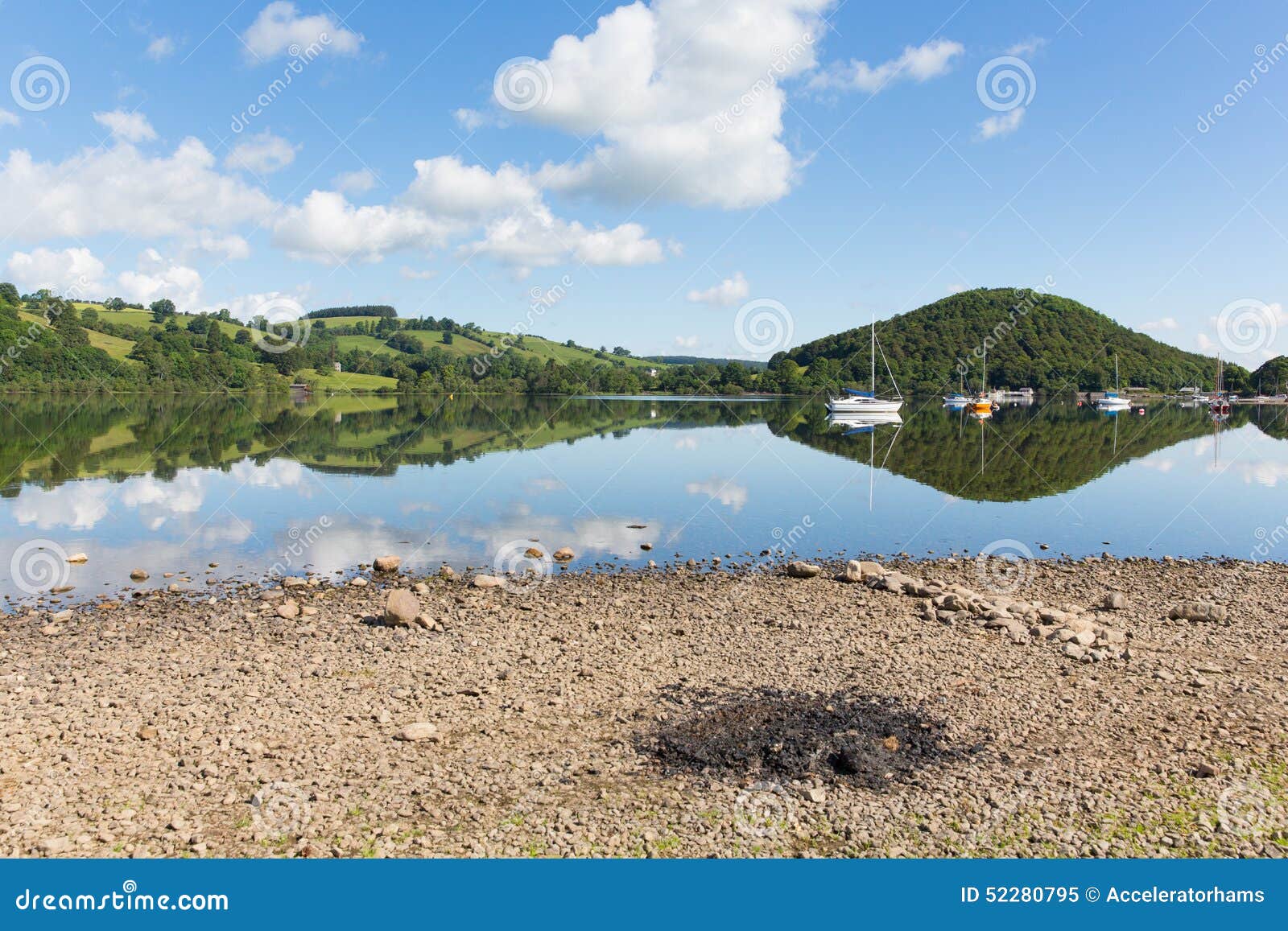 Bbq Ashes By Beautiful Lake On Calm Idyllic Summer Morning With Cloud