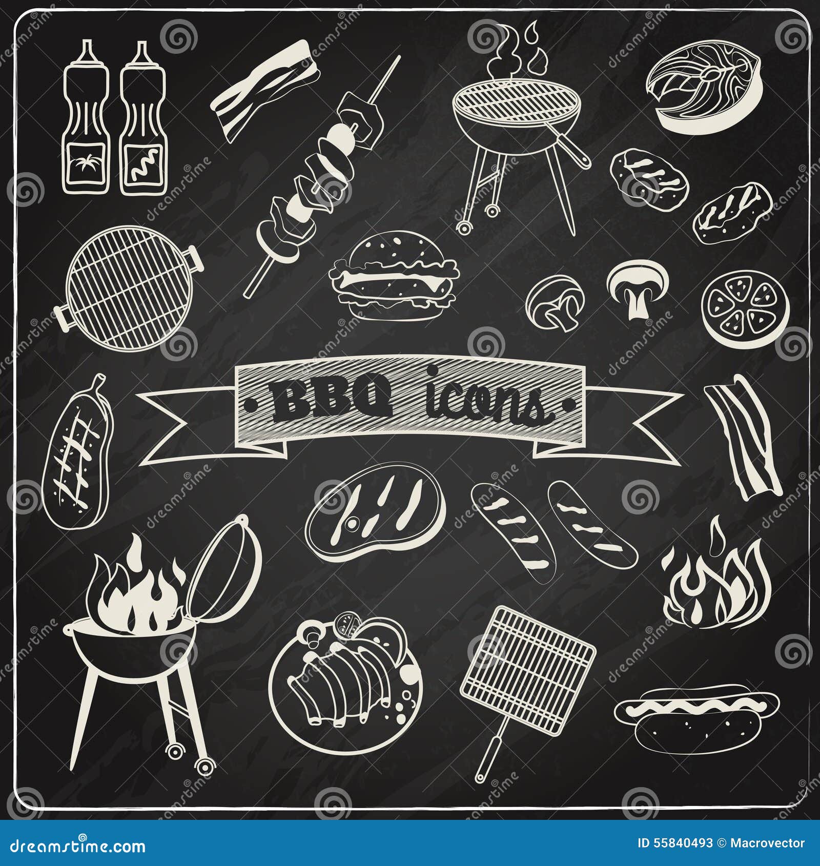 barbecue chalkboard set grill party chalk board decorative elements isolated vector illustration 55840493