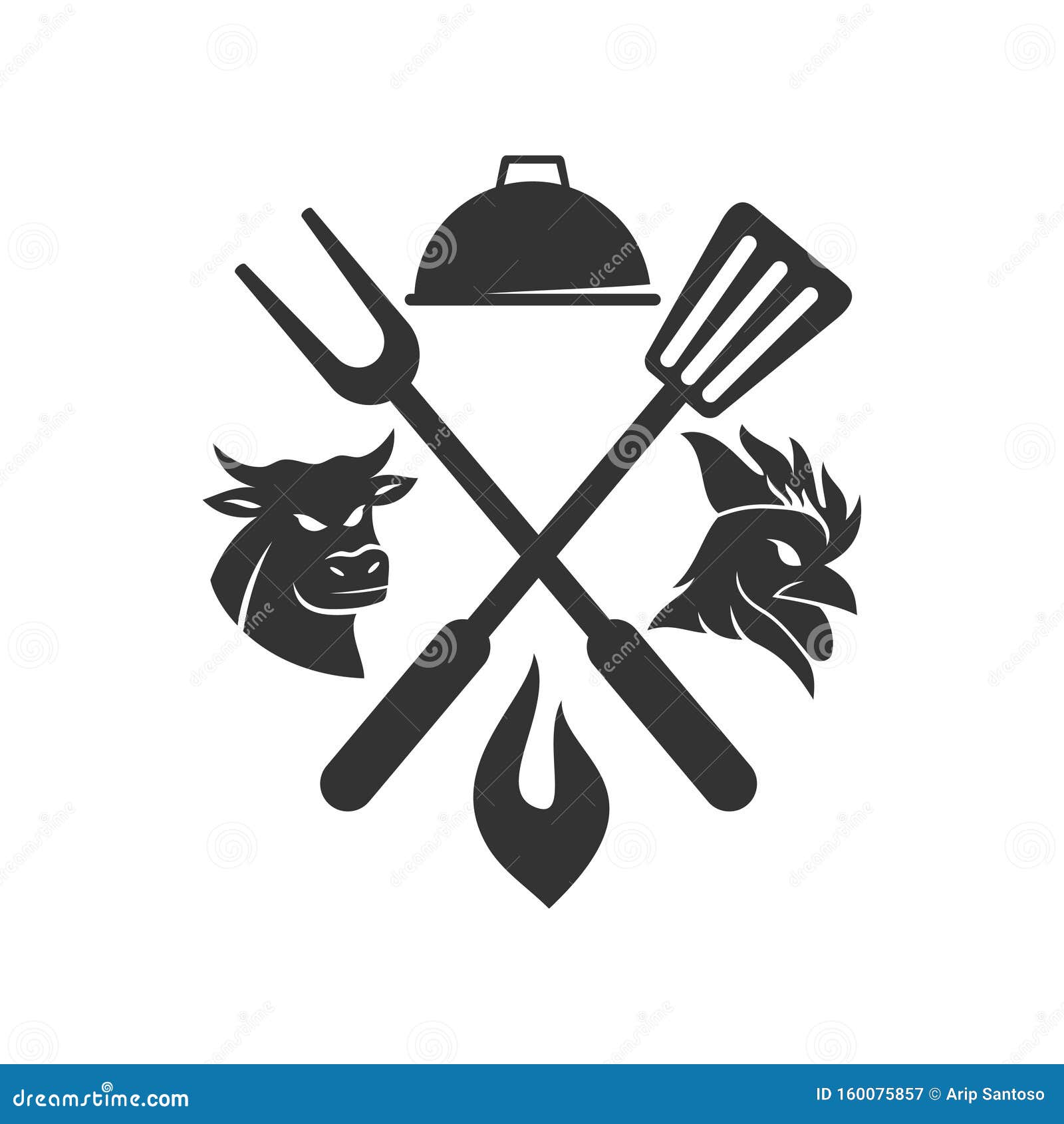 Barbecue Chicken Beef Bull Logo Template Vector Badge Design Stock