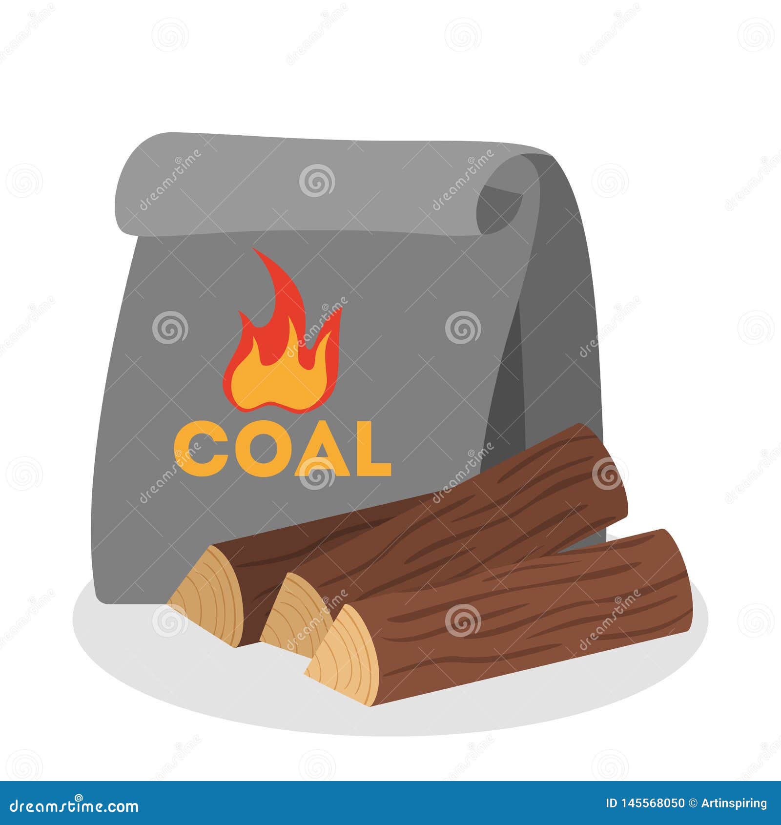 Barbecue Coal Bag and Stack of Log Stock Vector Illustration of fuel