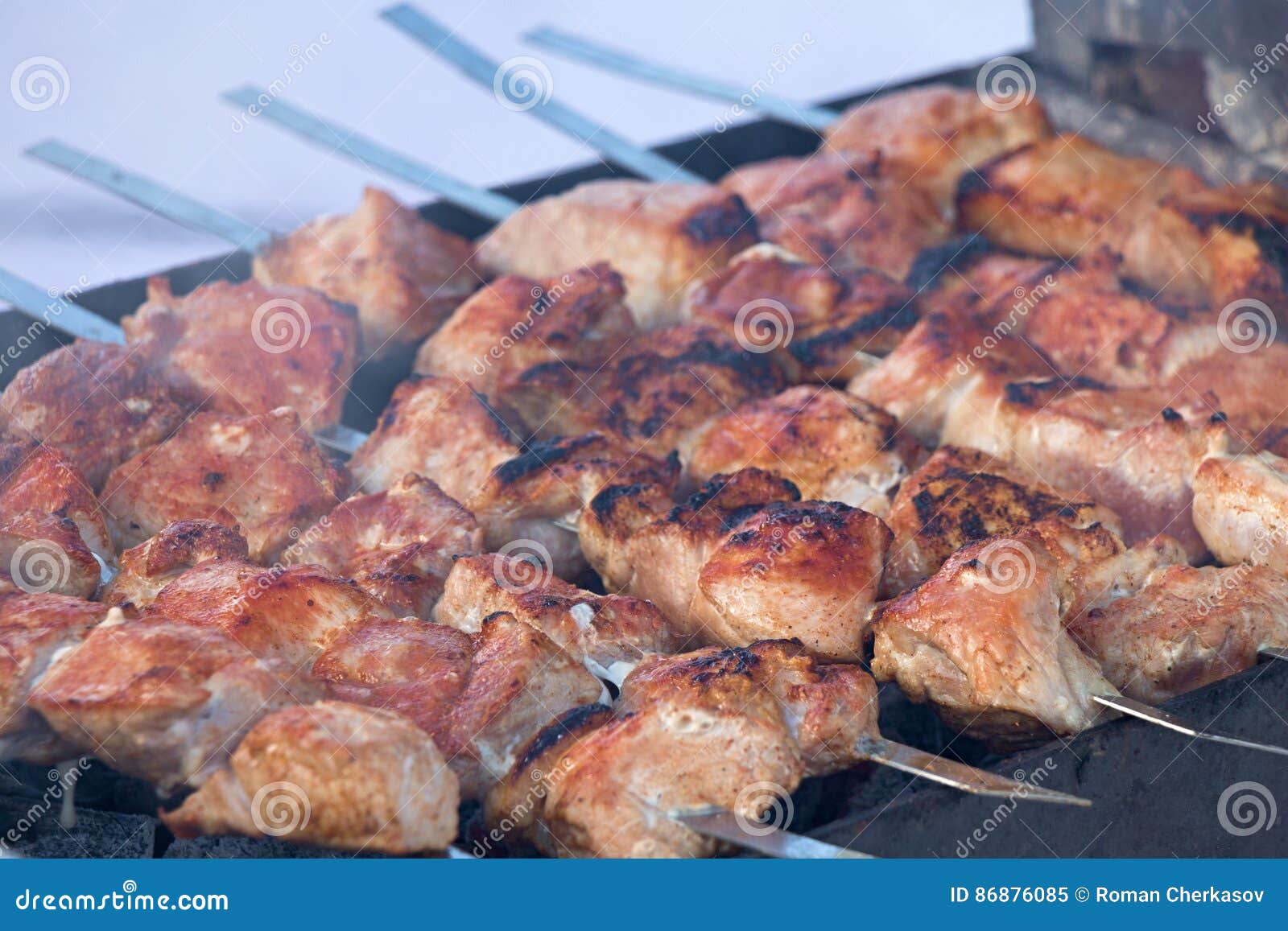 Barbecue Cooking on the Grill Stock Image Image of kebab, cooked