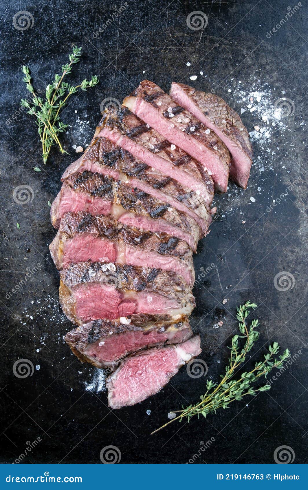 Barbecue Dry Aged Entrecote Double Beef Steak Sliced on a Rustic Board ...