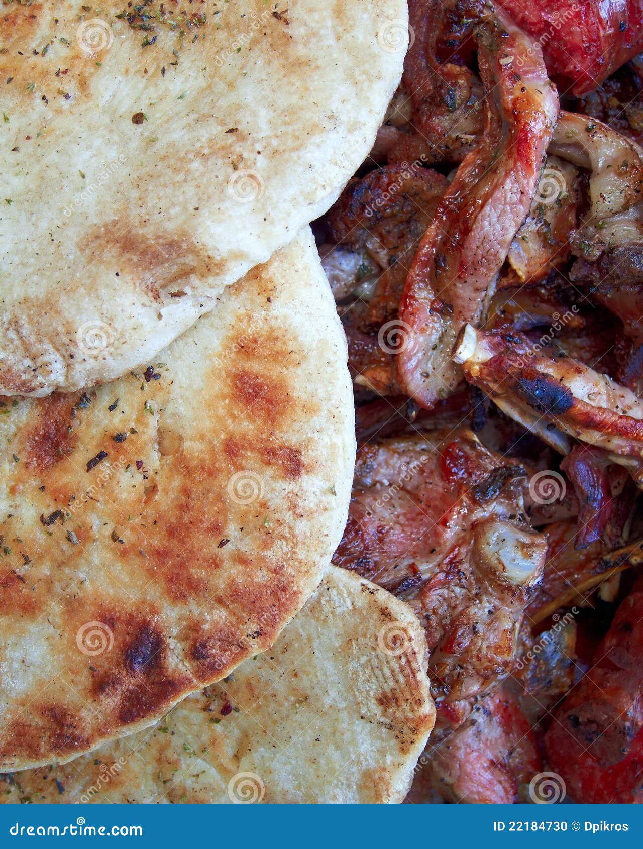 Barbecue Food and Pita Bread Closeup Stock Photo Image of lunch, chop