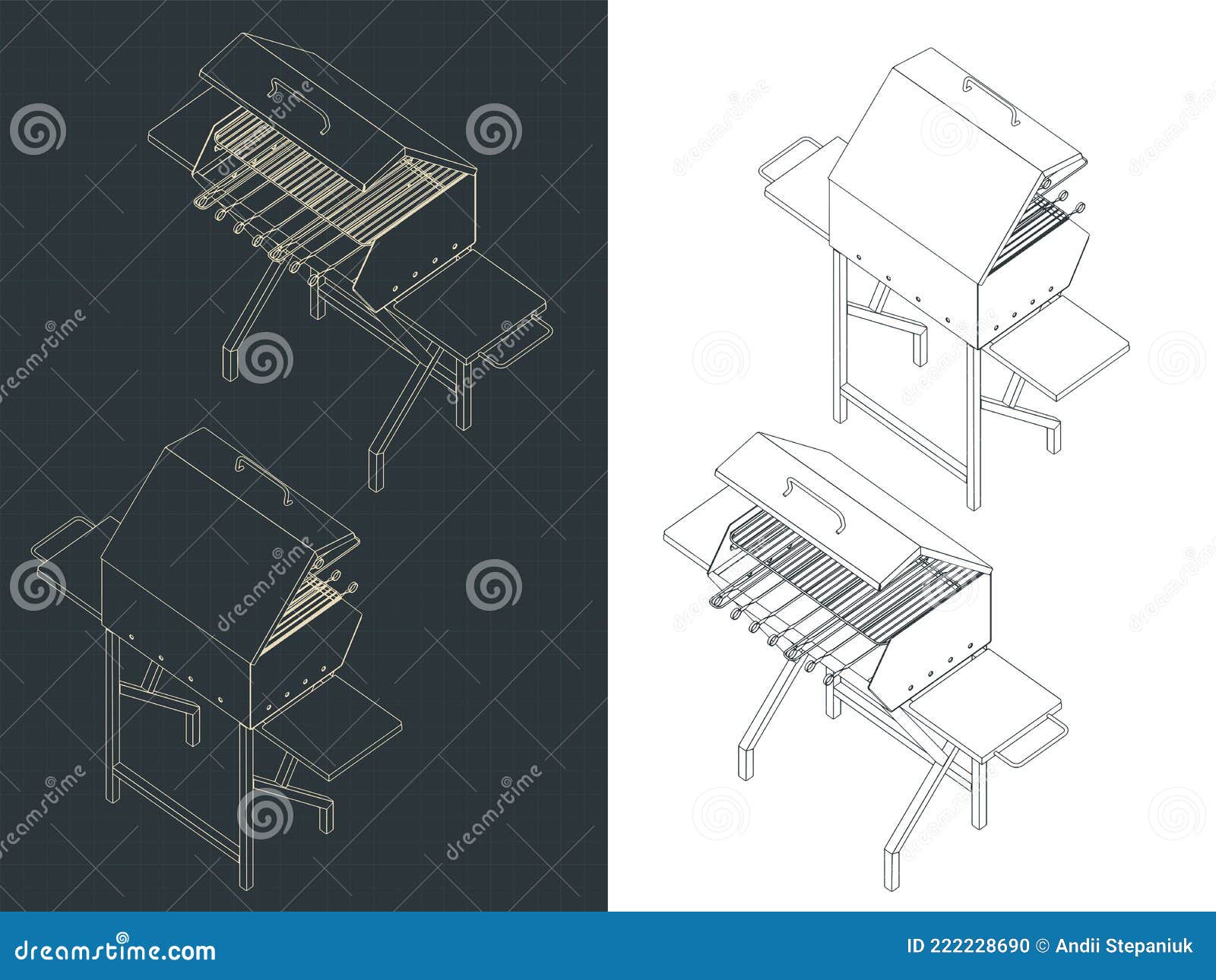 Barbecue and Barbecue Isometric Blueprints Stock Vector Illustration