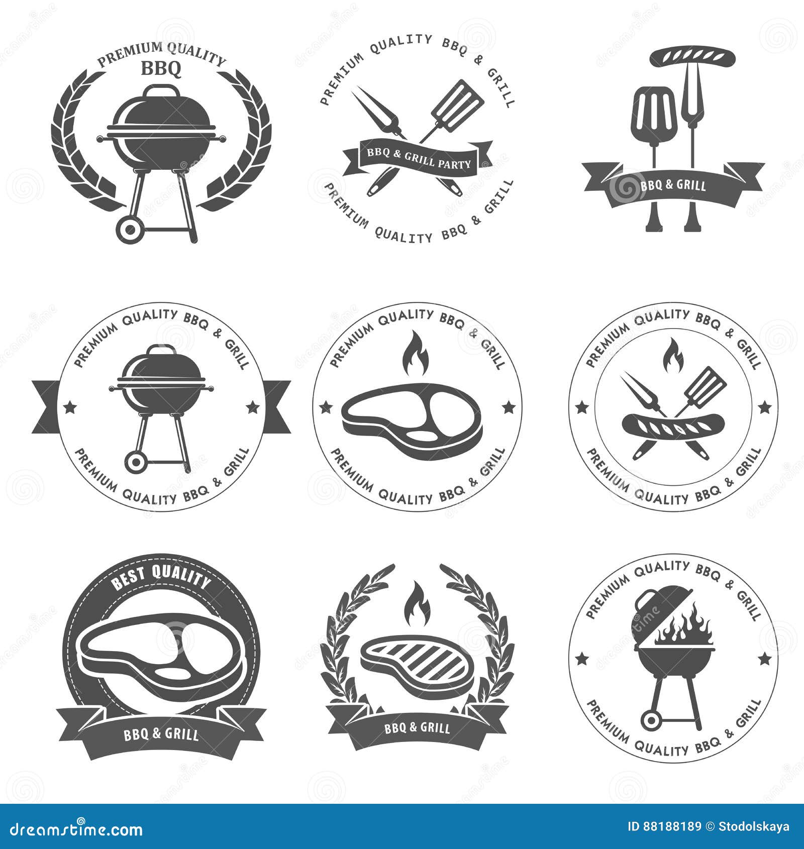 BBQ And Grill Emblems Set. Barbecue Labels, Badges And Design Elements