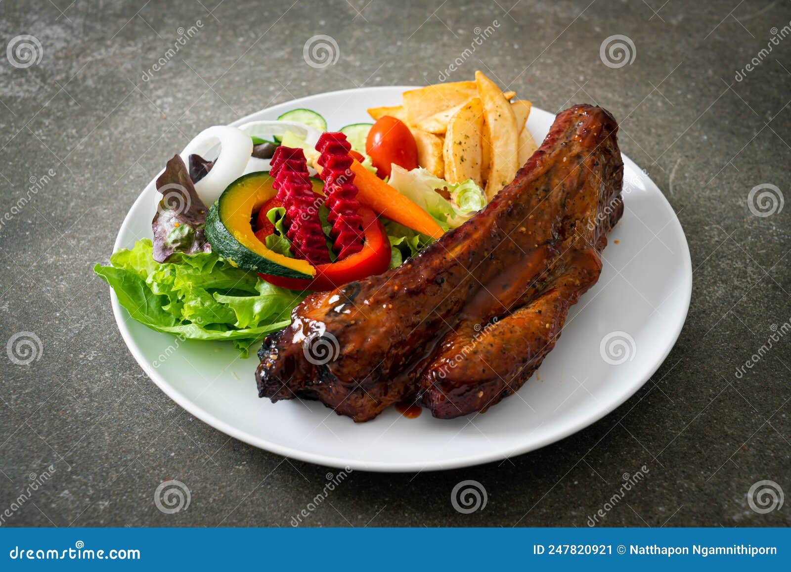 Barbecue Pork Spare Ribs with Vegetables Stock Image Image of cooked