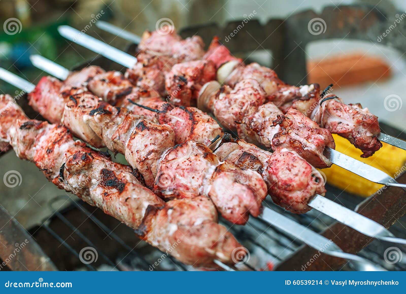 Barbecue Roasted Meat Kebab Hot Grill, Good Snack Outdoor Picnic Stock ...