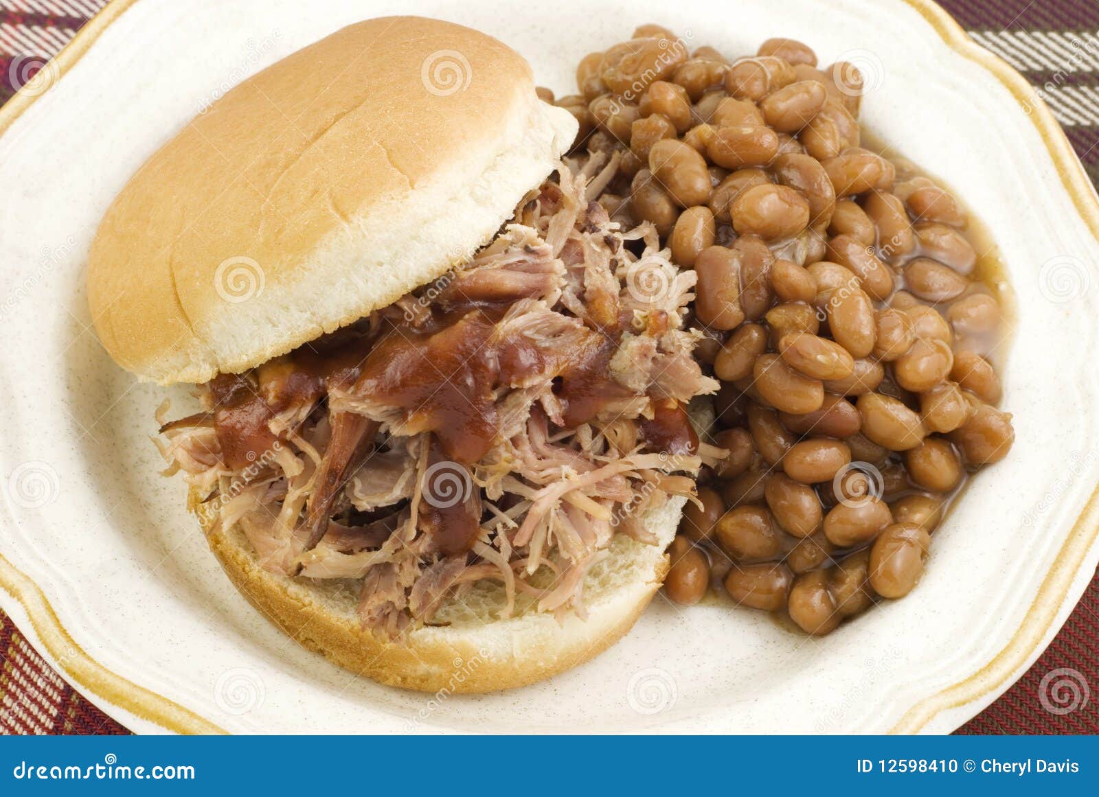 Barbecue with Baked Beans Stock Image of plate, beans: