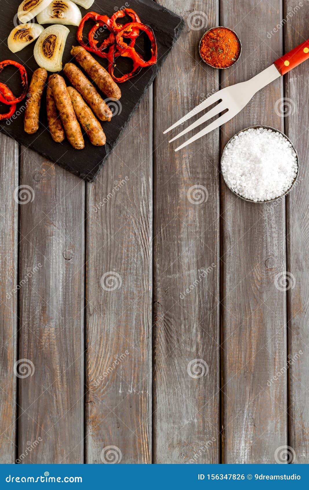 Download Barbecue, Sausages, Vegetables And Kitchen Tools On Wooden Background Top View Mock Up Stock ...