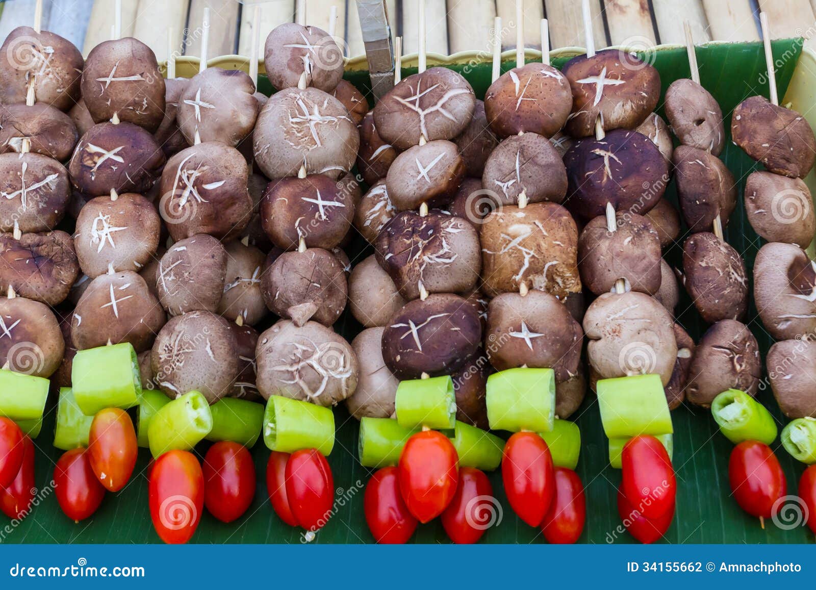 Barbecue Shiitake grilled. stock photo. Image of roast 34155662