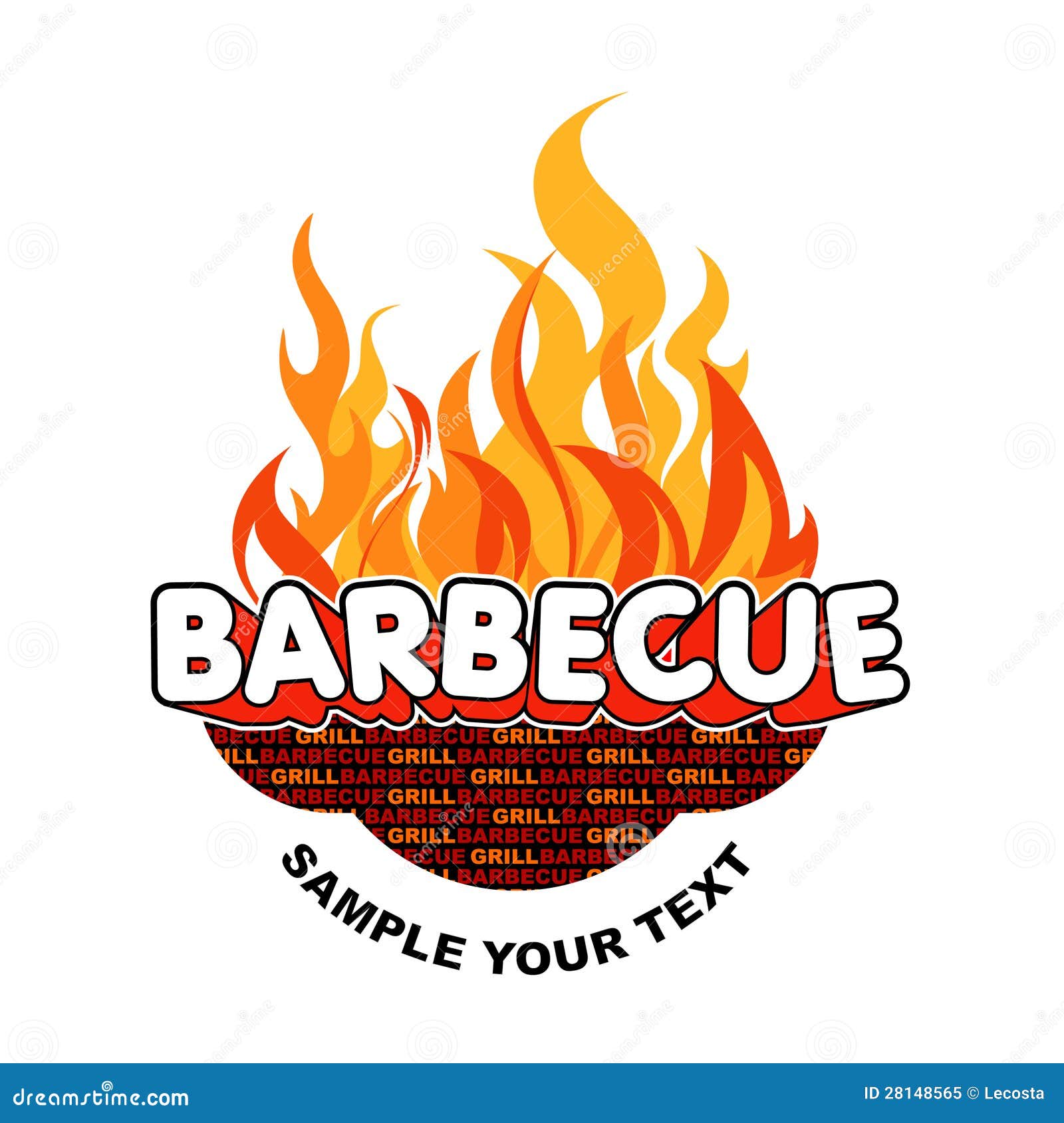 Barbecue Sticker On Flames Background. Stock Vector Illustration of