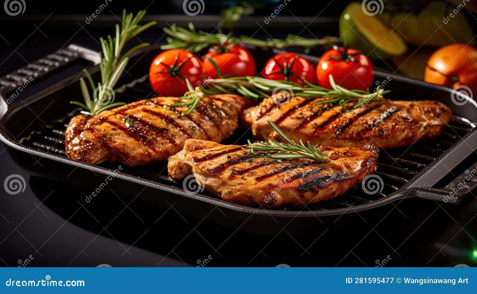 Barbecued Chicken Breasts on a Grill Pan Generative AI Stock