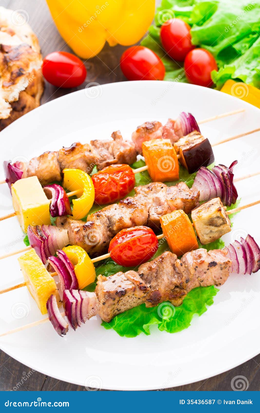 Barbecued Pork and Vegetable Kebabs Stock Image Image of vegetable