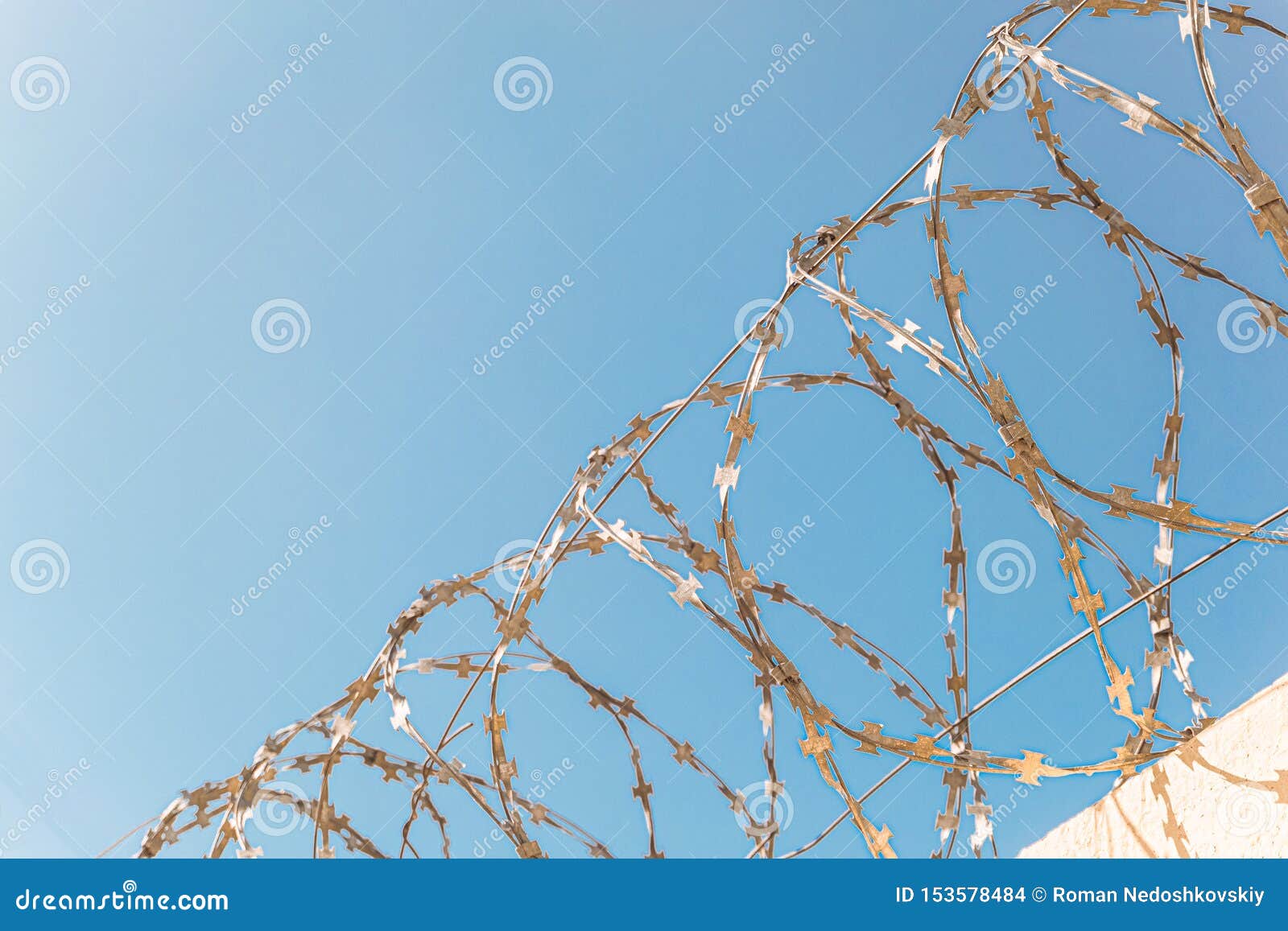 barbed wire on the fence close-up