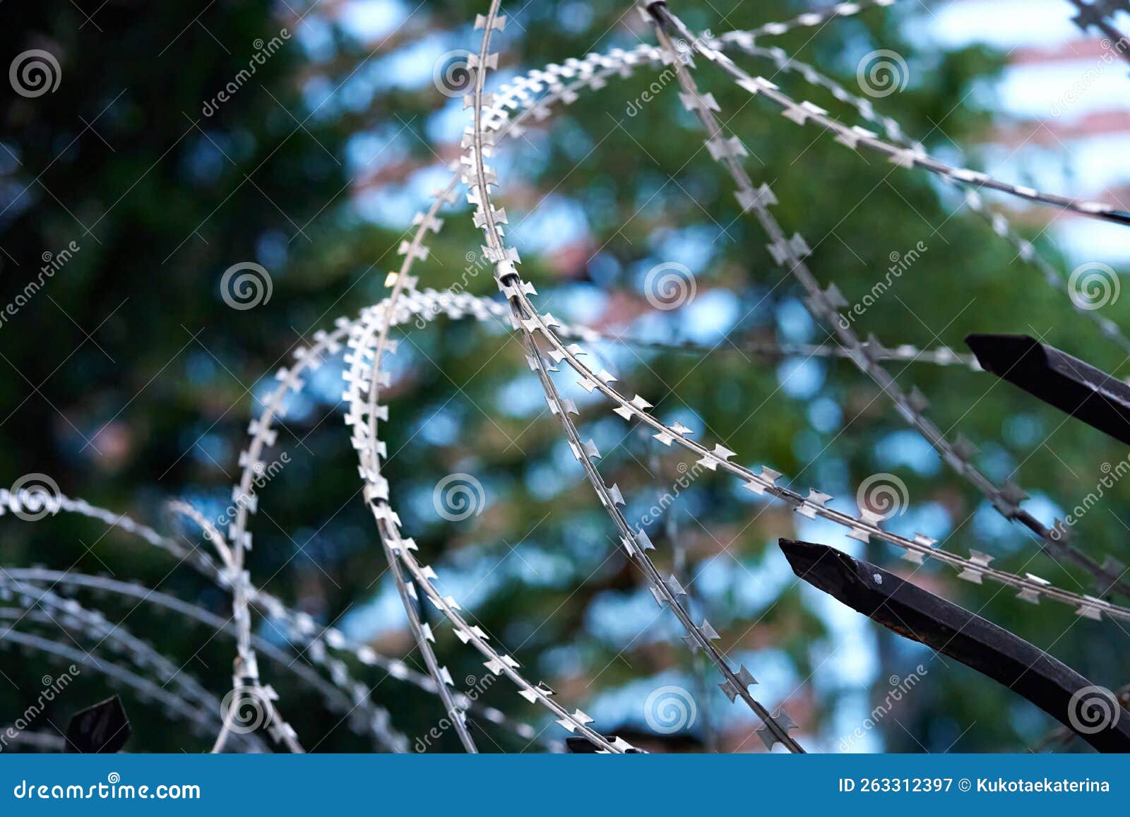 The Barbed Wire Over the Fence. Protection Against Illegal Entry Stock