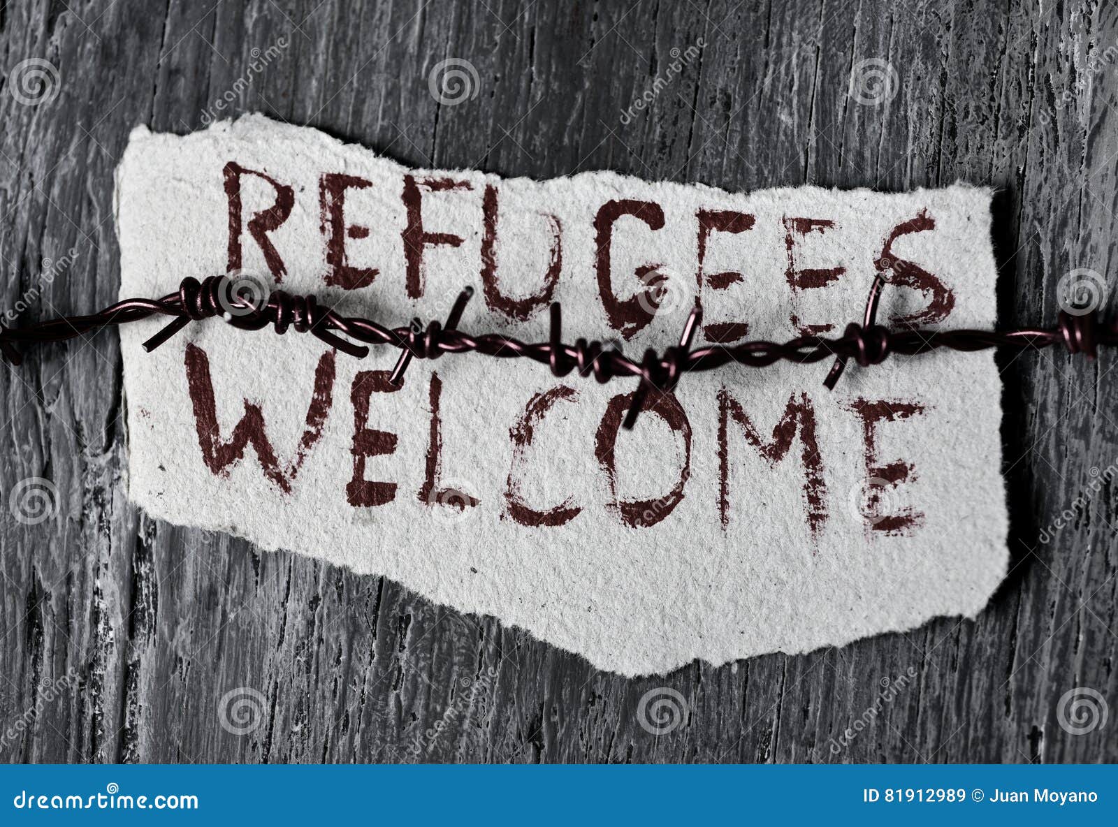 barbed wire and text refugees welcome