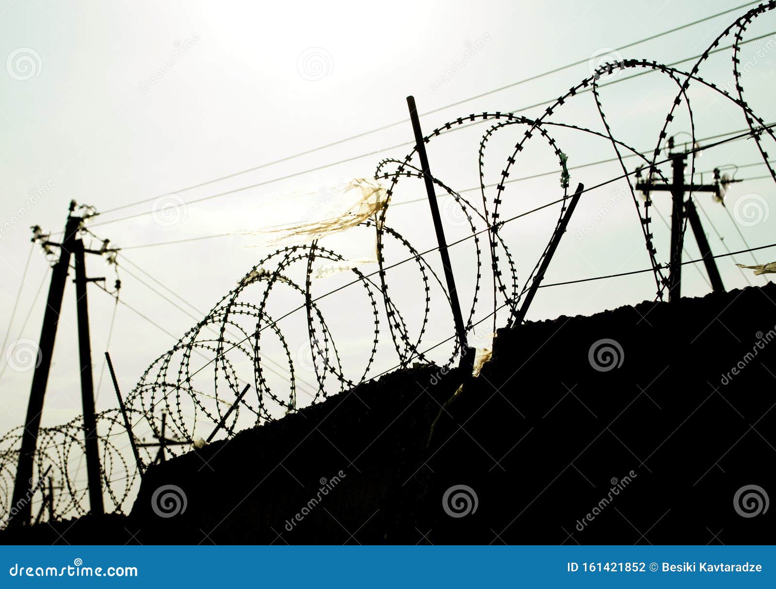 Barbed Wire Used To Prevent Illegal Entry. Stock Photo Image of