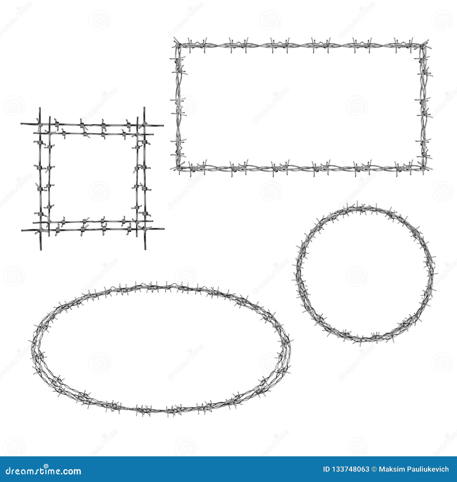 Barbed Wire Various Frame Realistic Vector Set Stock Vector