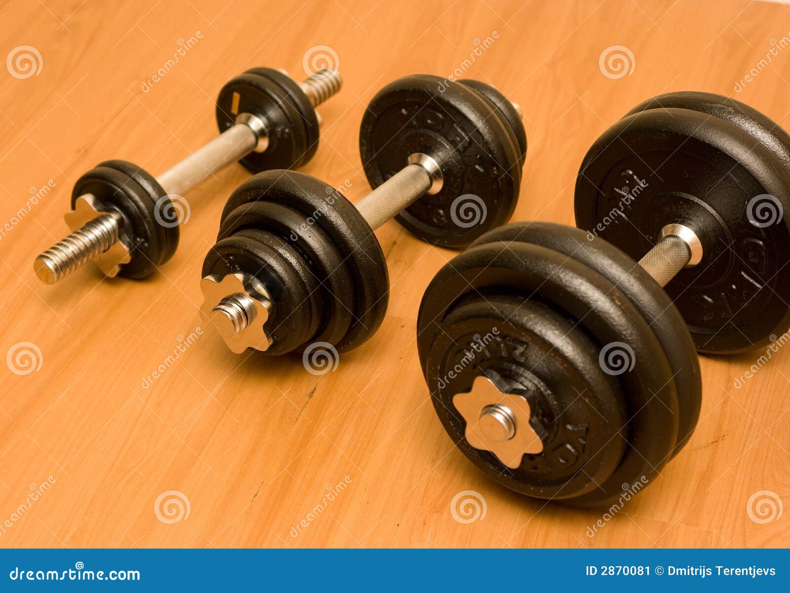 Barbells on Wooden Floor stock image. Image of iron, exercises 2870081