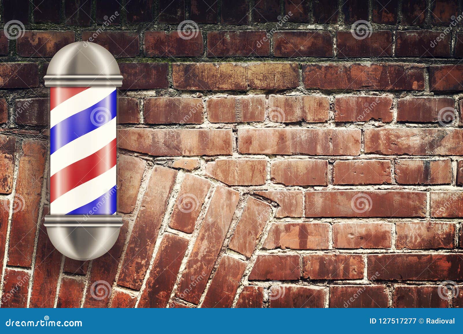 Barber Pole on the Background of the Old Brick Wall. Concept Barber