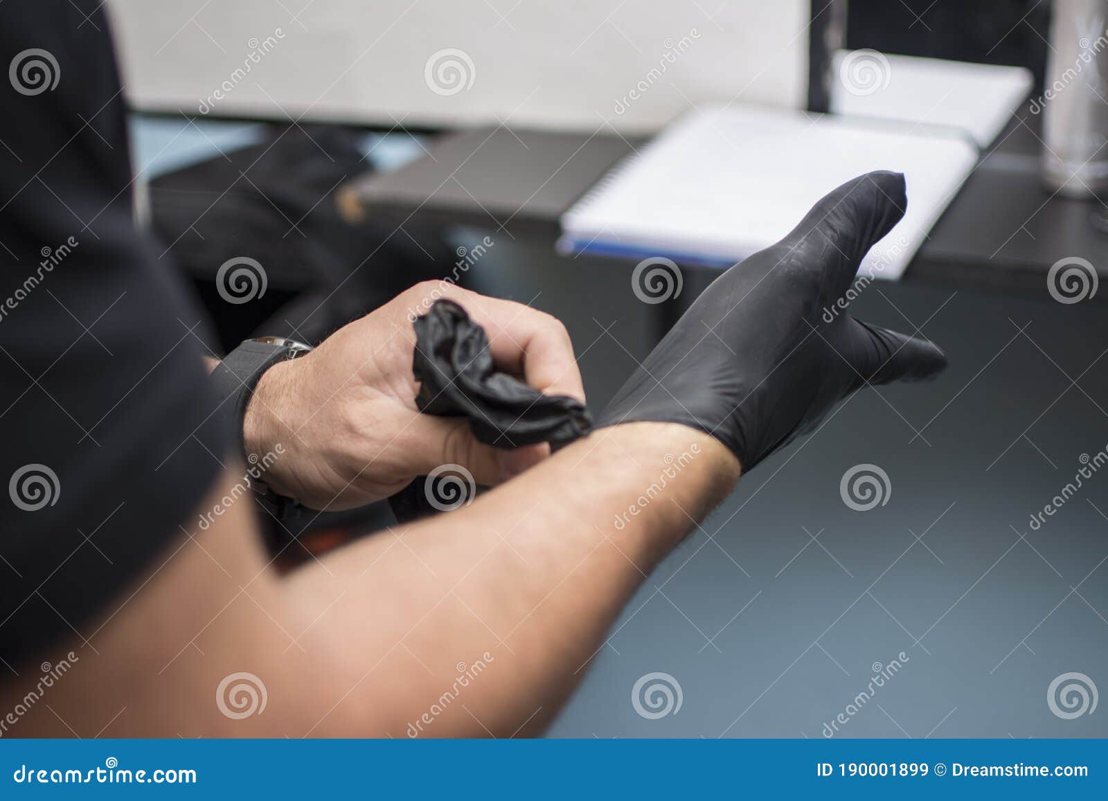 Barber Putting on Black Gloves Stock Image Image of barber, moustache