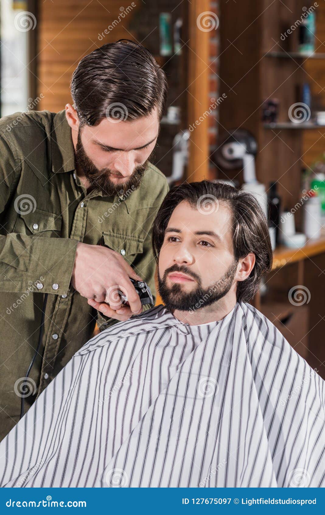 Barber Shaving Client with Hair Clipper Stock Image - Image of shave ...