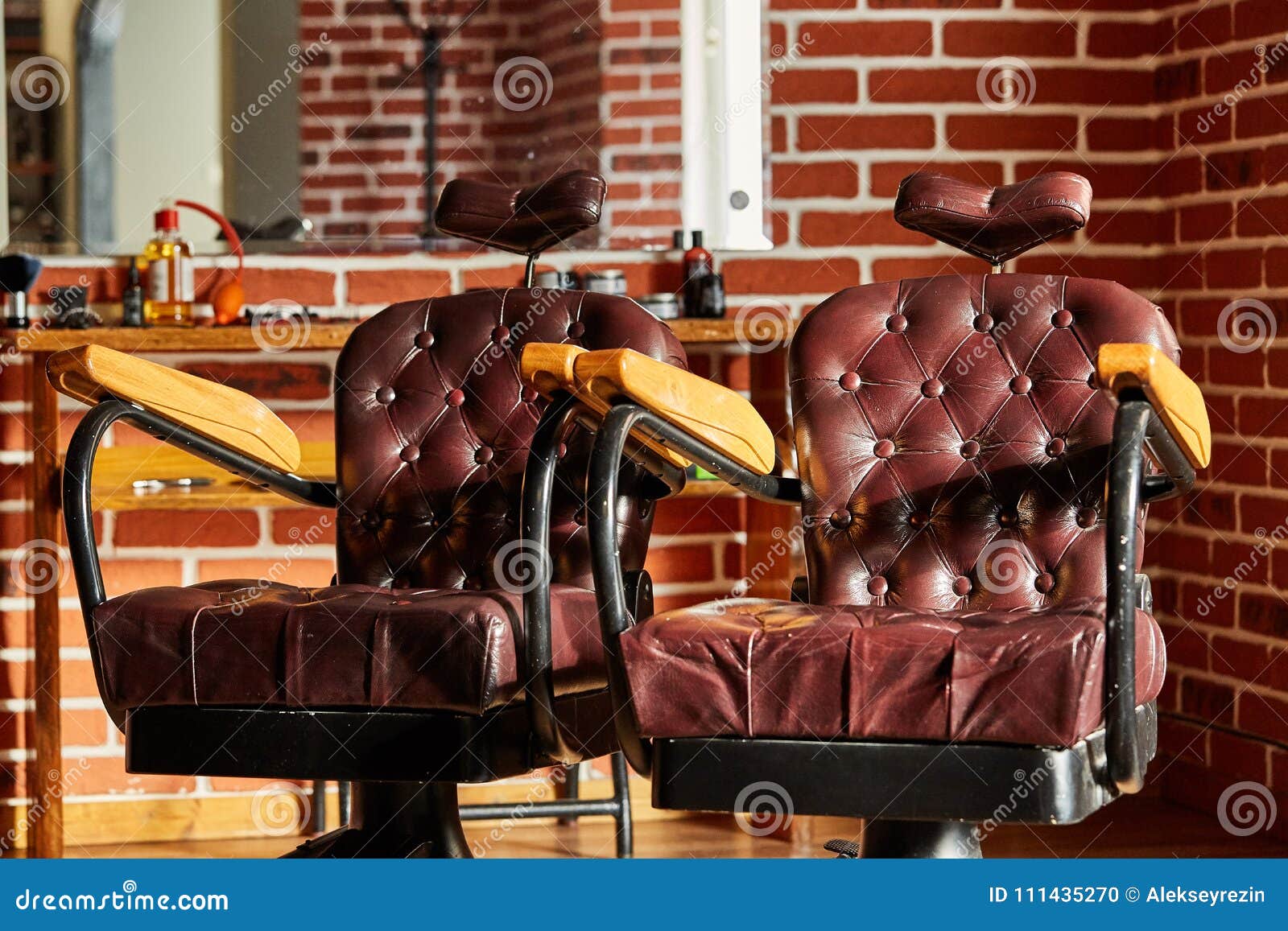 Retro Leather Chair Barber Shop In Vintage Style Barbershop Theme