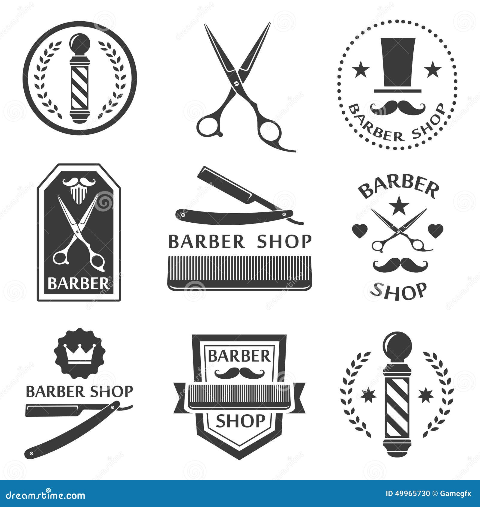 Barber Shop Logo Labels Badges Vintage Stock Vector