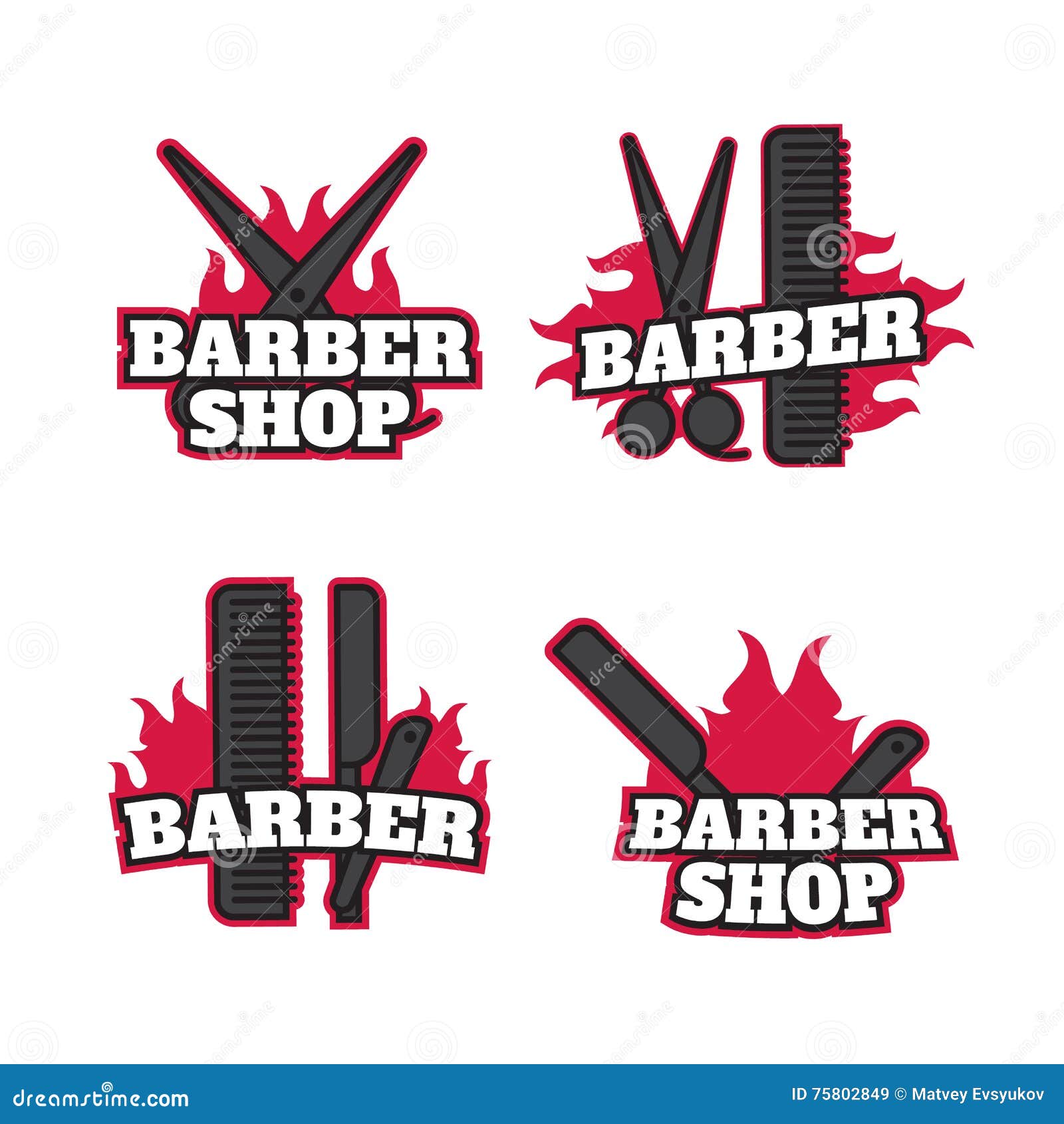 Barber Shop Logos Vector Templates Set Labels Badges