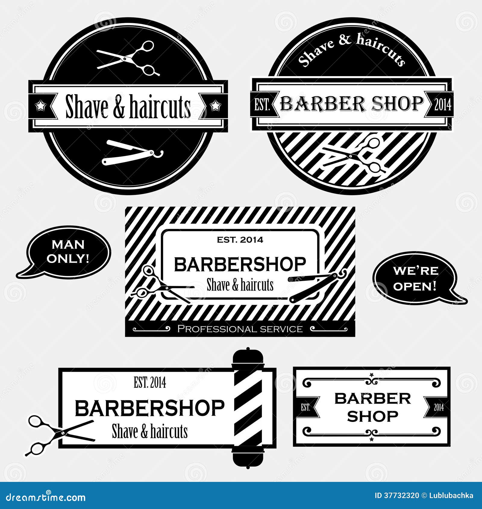 Barber Shop Old Fashioned Signs Vector Collection Stock 