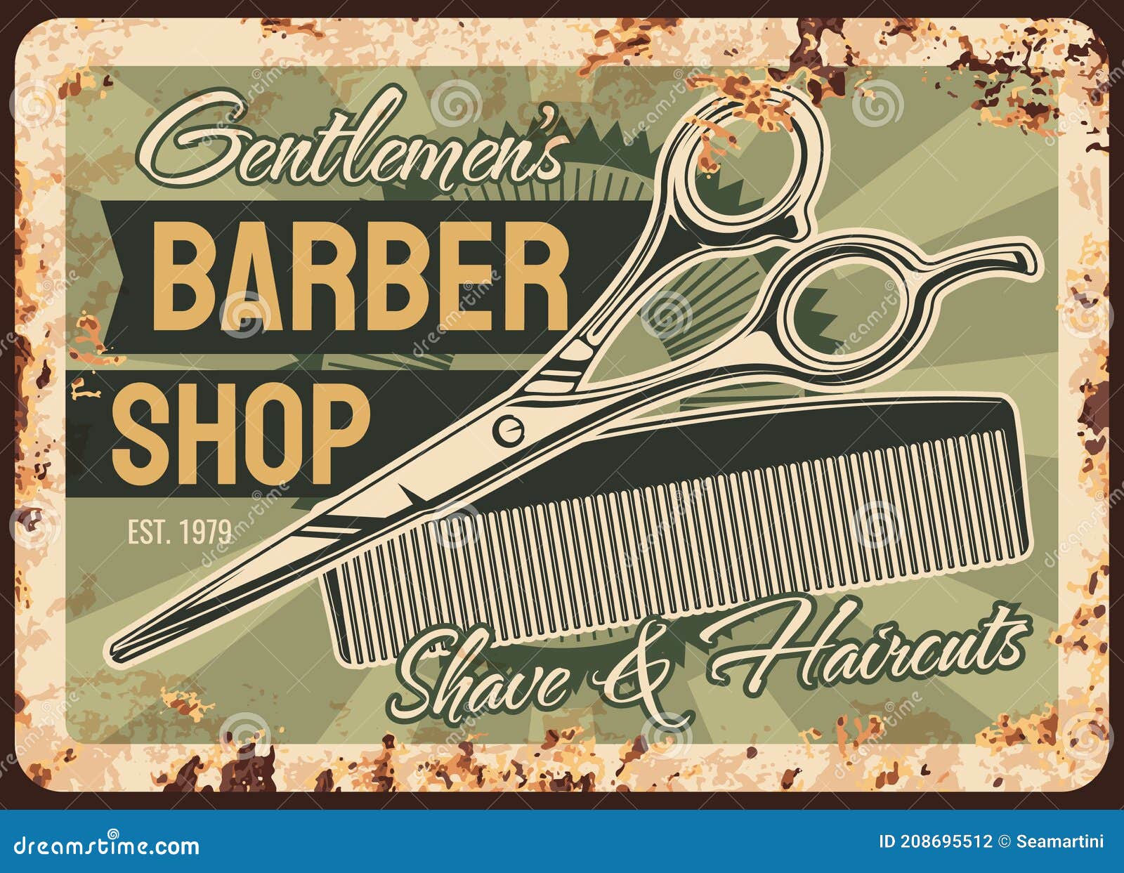 Rusty Large BARBERS COMB Sign Metal Shop Front Home barbershop shave scissors 