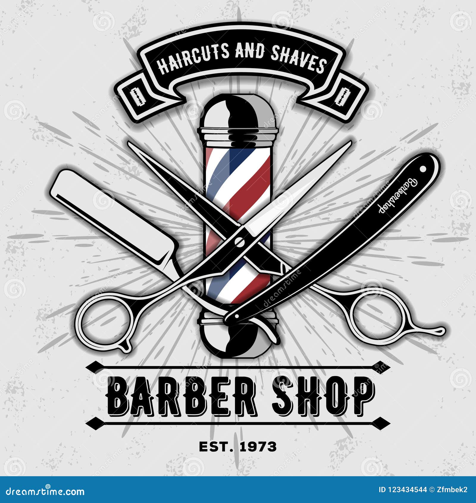 Barber Shop Vector Vintage Label Badge Emblem Gray