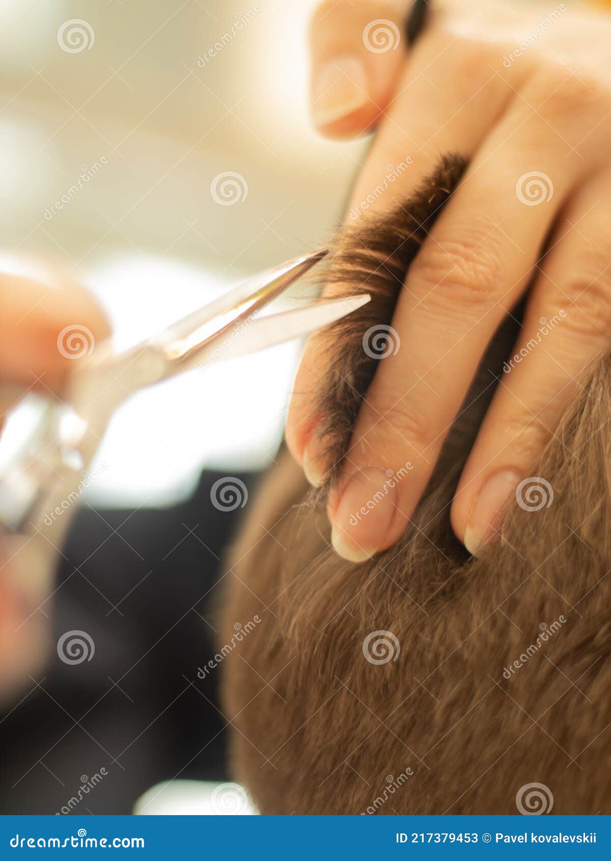 The Barber at Work. the Master Cuts His Hair with Scissors Stock Image Image of haircut