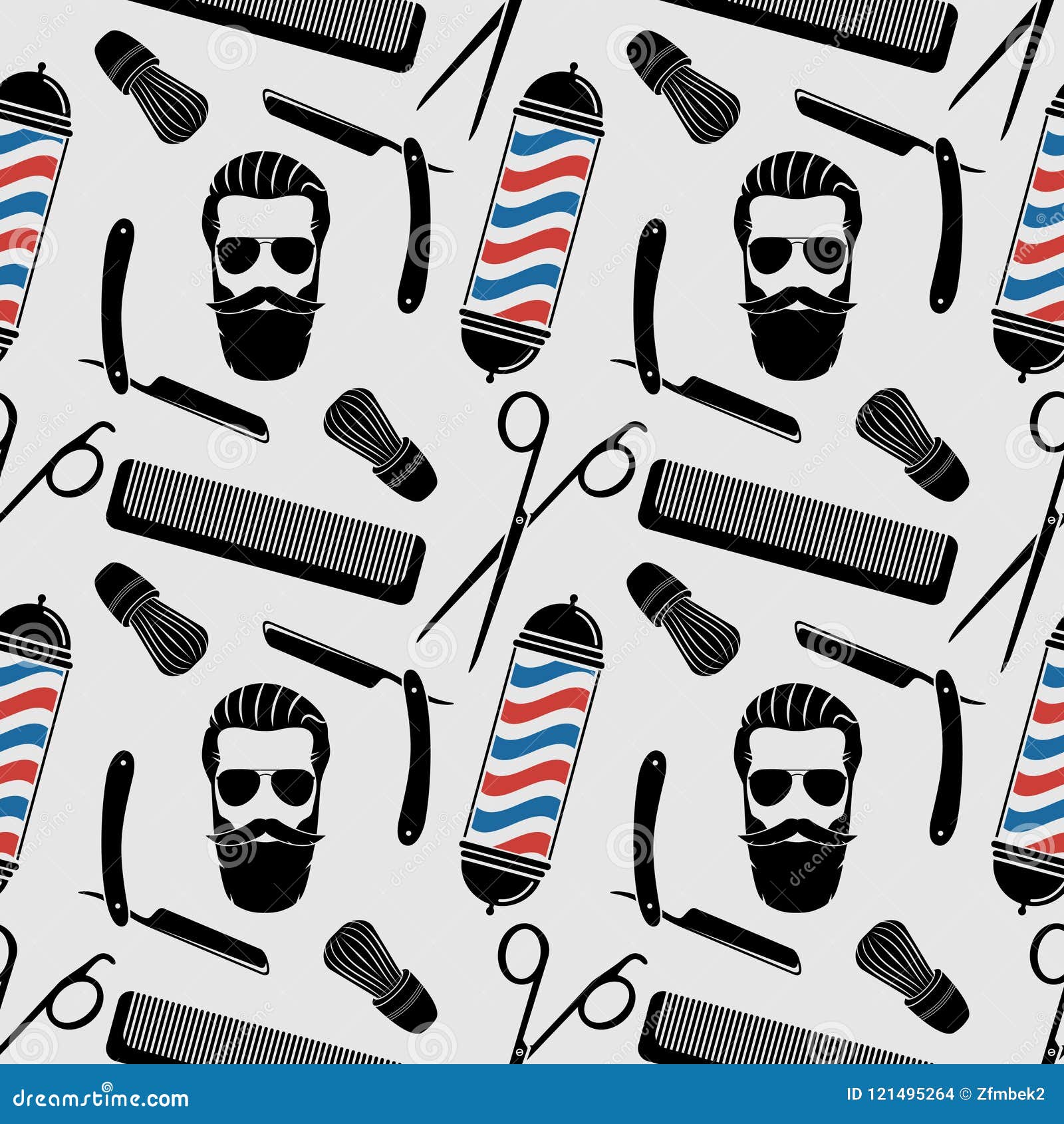 Barbershop Background, Seamless Pattern with Hairdressing Scissors, Shaving  Brush, Razor, Comb, Hipster Face and Barber Pole. Stock Vector -  Illustration of razor, hipster: 121495264