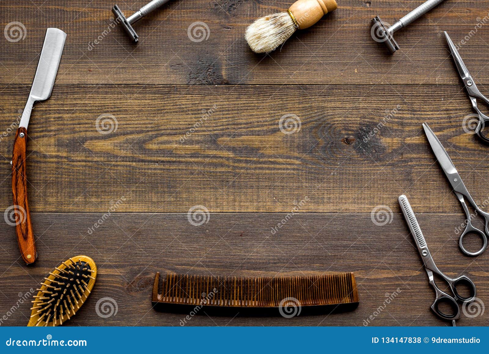 Download Barbershop Desk With Tools For Male Care Wooden Background ...