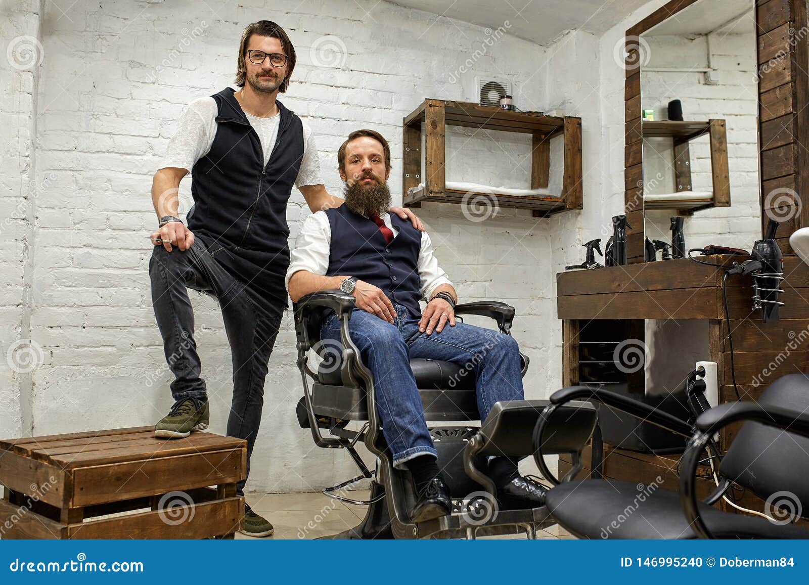 Barbershop, Hairdresser and Client. Hairdresser and Bearded Young Guy ...